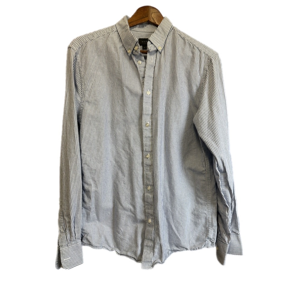 MVP Ellsworth Button Down Mens Medium Blue Stripe Excellent‎ Seersucker Cotton